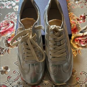 Vince Metallic Silver Sneakers